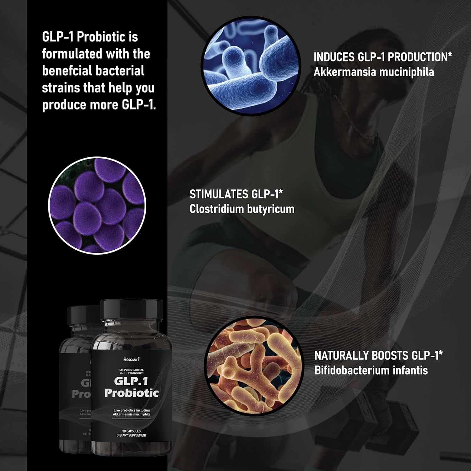 MAPUG GLP-1 Probiotic packaging close-up emphasizing plant-based capsule.