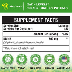 Mapurwn NMNH bottle back details ingredients and serving size.