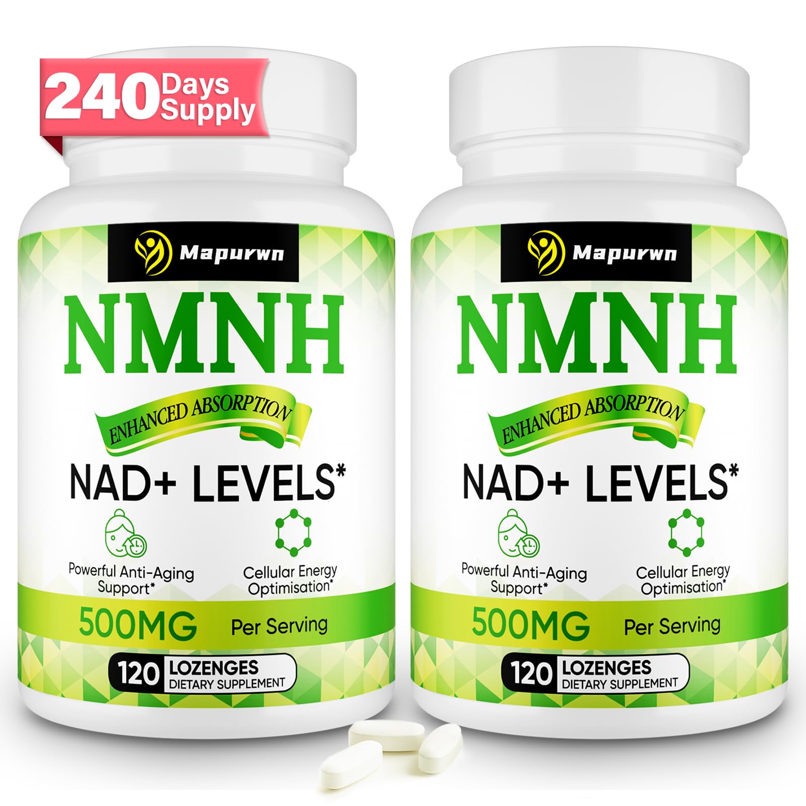 Mapurwn NMNH bottle-front showing NAD+ support for daily energy.