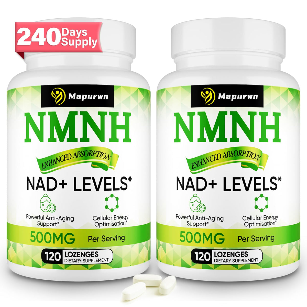 Mapurwn NMNH bottle-front showing NAD+ support for daily energy.
