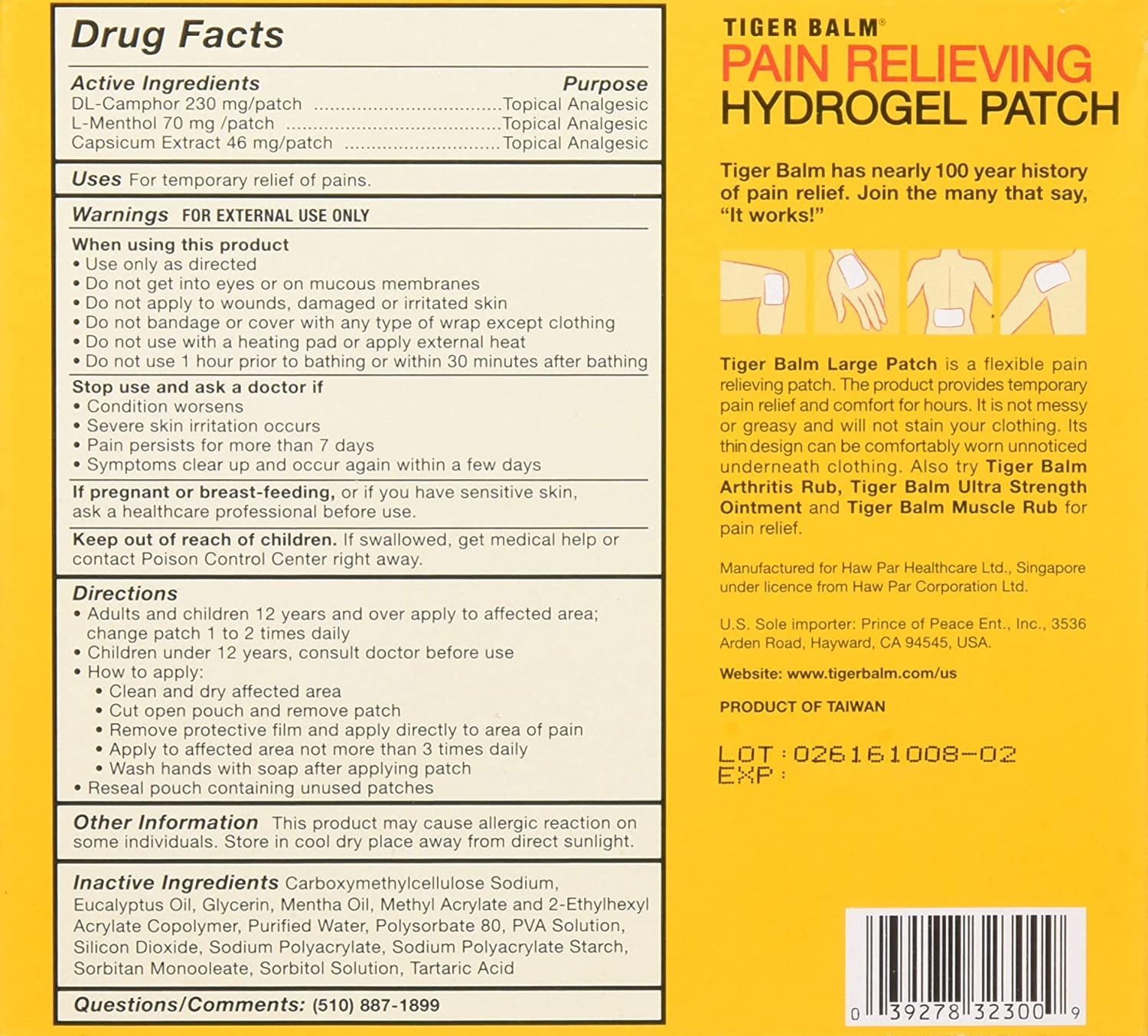 Tiger Balm patch sized 8x4 inches for targeted application