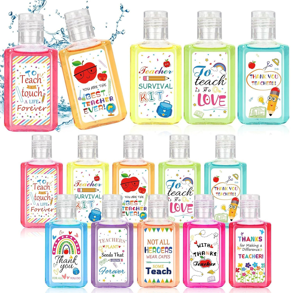 Marhpveua 1oz hand sanitizer bottle with a teacher-theme design for quick sanitizing on the go