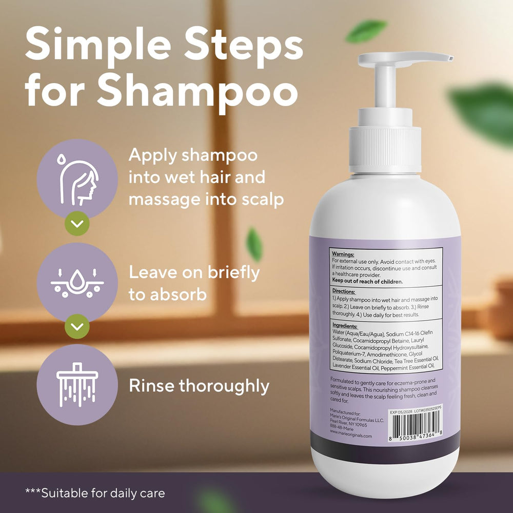 Marie Originals 8oz shampoo bottle image showcases compact, everyday use