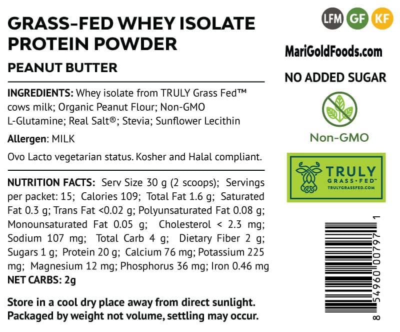 MariGold packaging front highlights 20g protein and allergen-free label