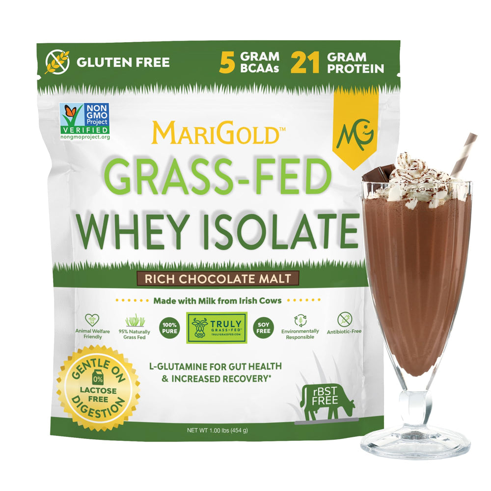 MariGold grass-fed whey protein tub for convenient daily protein intake