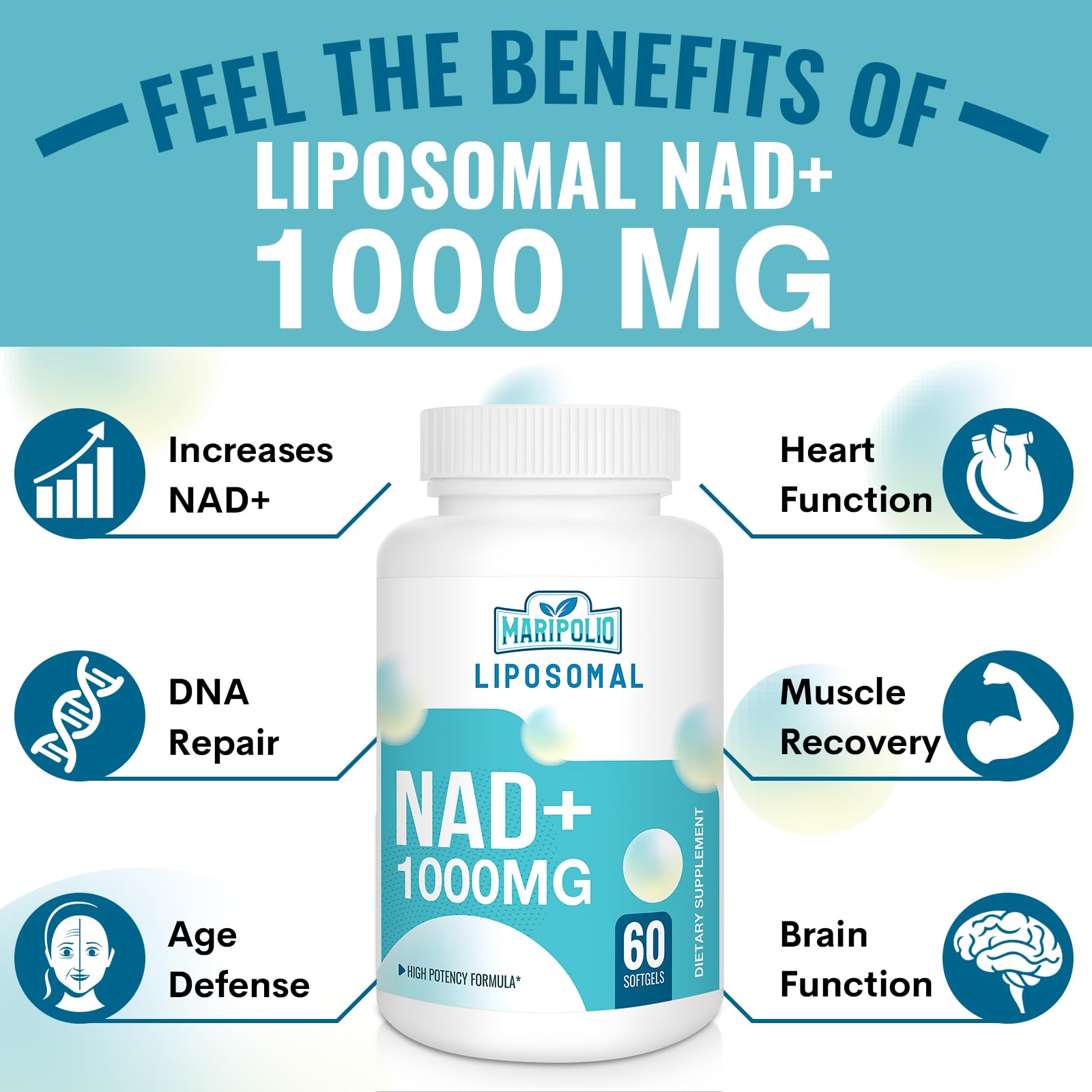 Maripolio Liposomal NAD+ 1000 mg on kitchen counter signals daily routine.