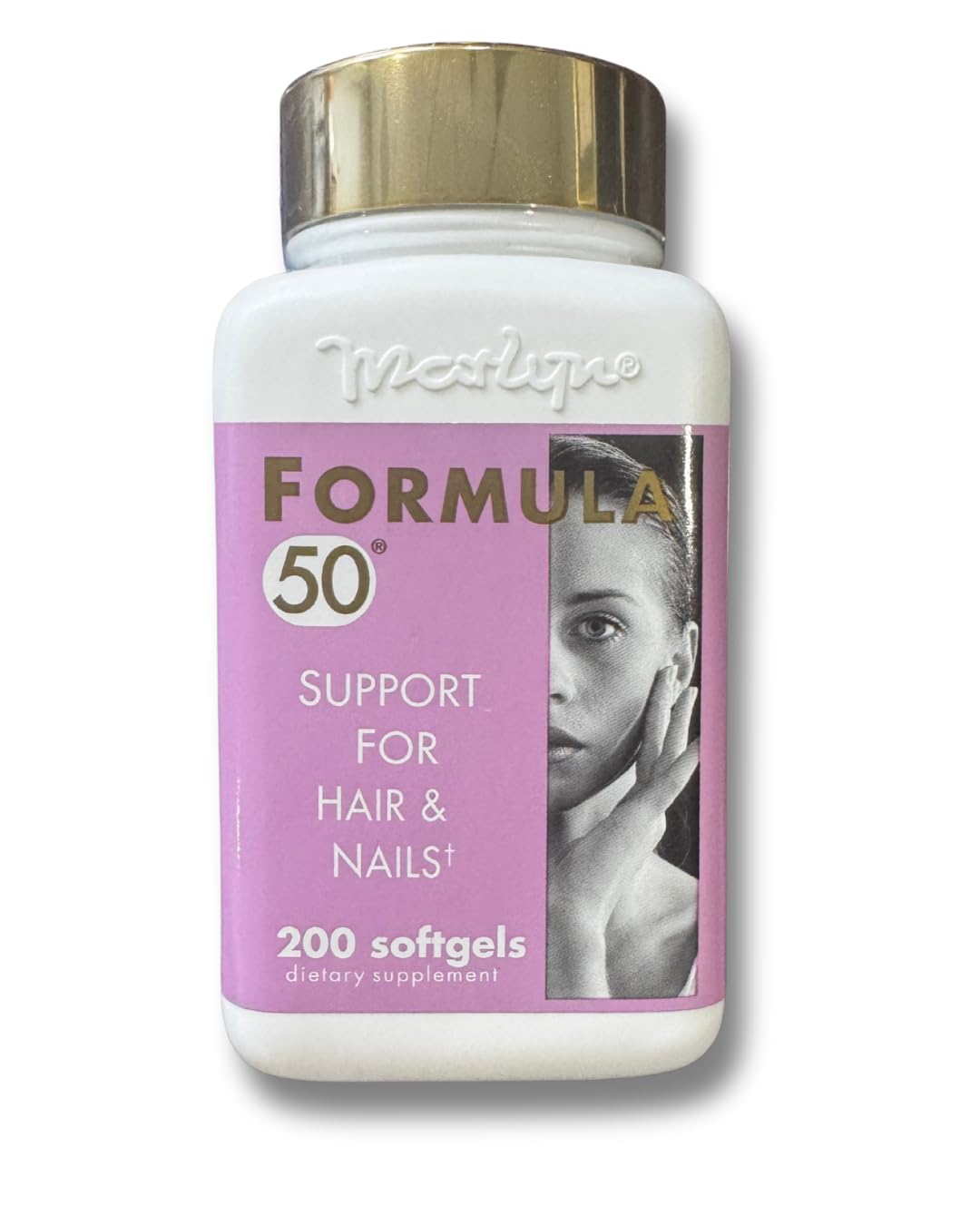 Marlyn Formula 50 bottle with softgels supporting hair and nails health