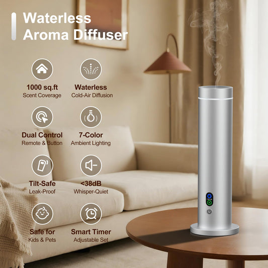 Maromalife waterless diffuser base tilt-safety design prevents spills.