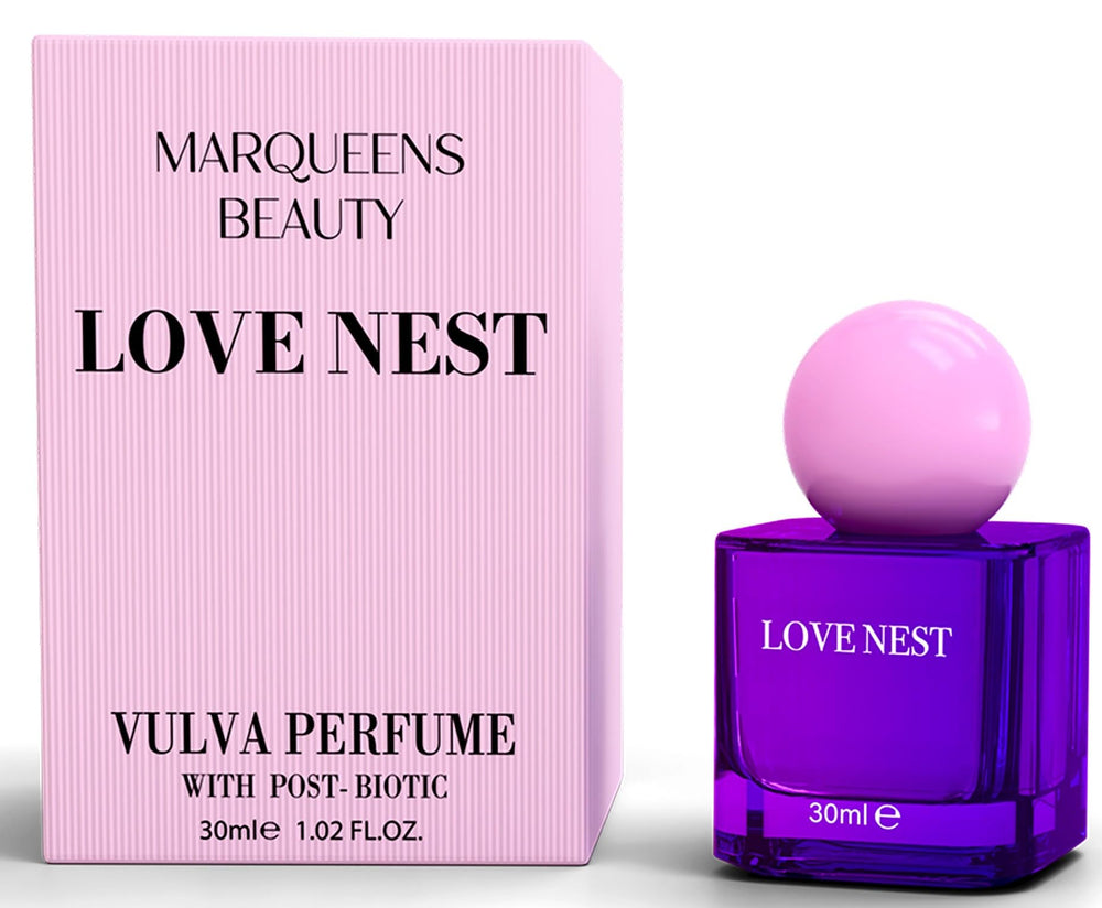 MARQUEENSBEAUTY Lovenest bottle showing balanced pH and odor control for daily freshness