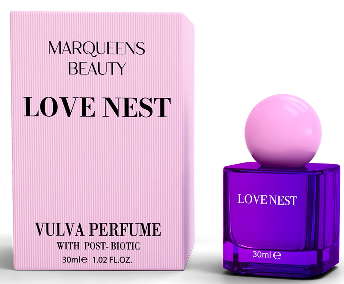 MARQUEENSBEAUTY Lovenest bottle showing balanced pH and odor control for daily freshness