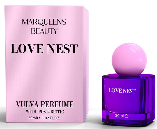 MARQUEENSBEAUTY Lovenest bottle showing balanced pH and odor control for daily freshness