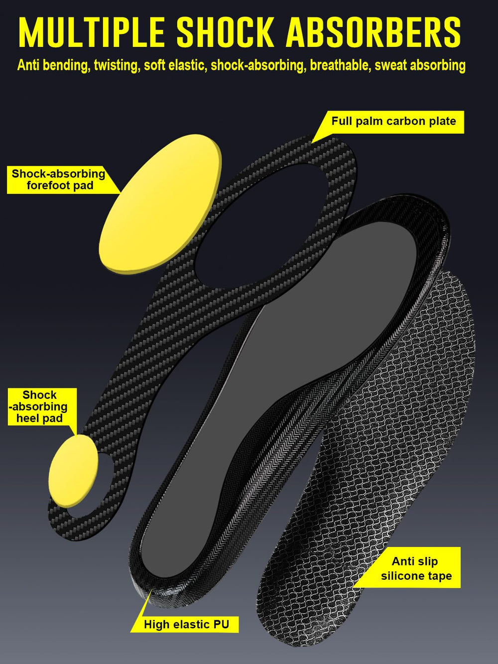 MARRDO carbon fiber insole heel cushion reduces impact and supports stability.