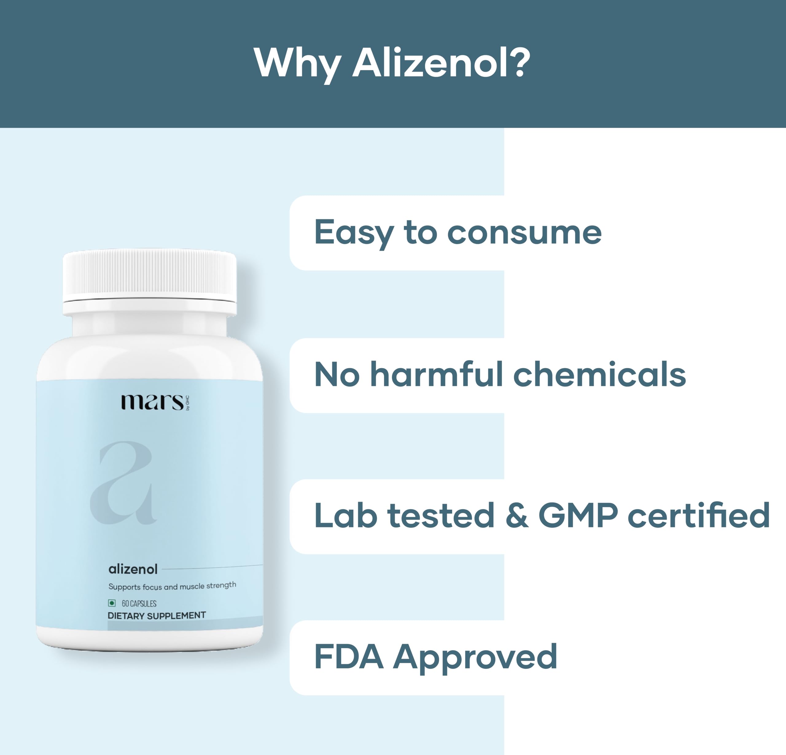 Mars by GHC Alizenol label showing Tongkat Ali and Moringa ingredients.