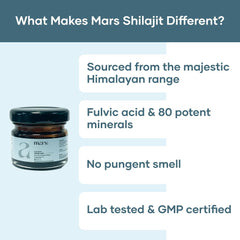 Close-up of Mars Shilajit Gold Resin texture highlights purity.