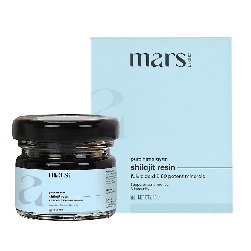 Mars by GHC Himalayan Shilajit resin in amber jar showcasing purity and origin
