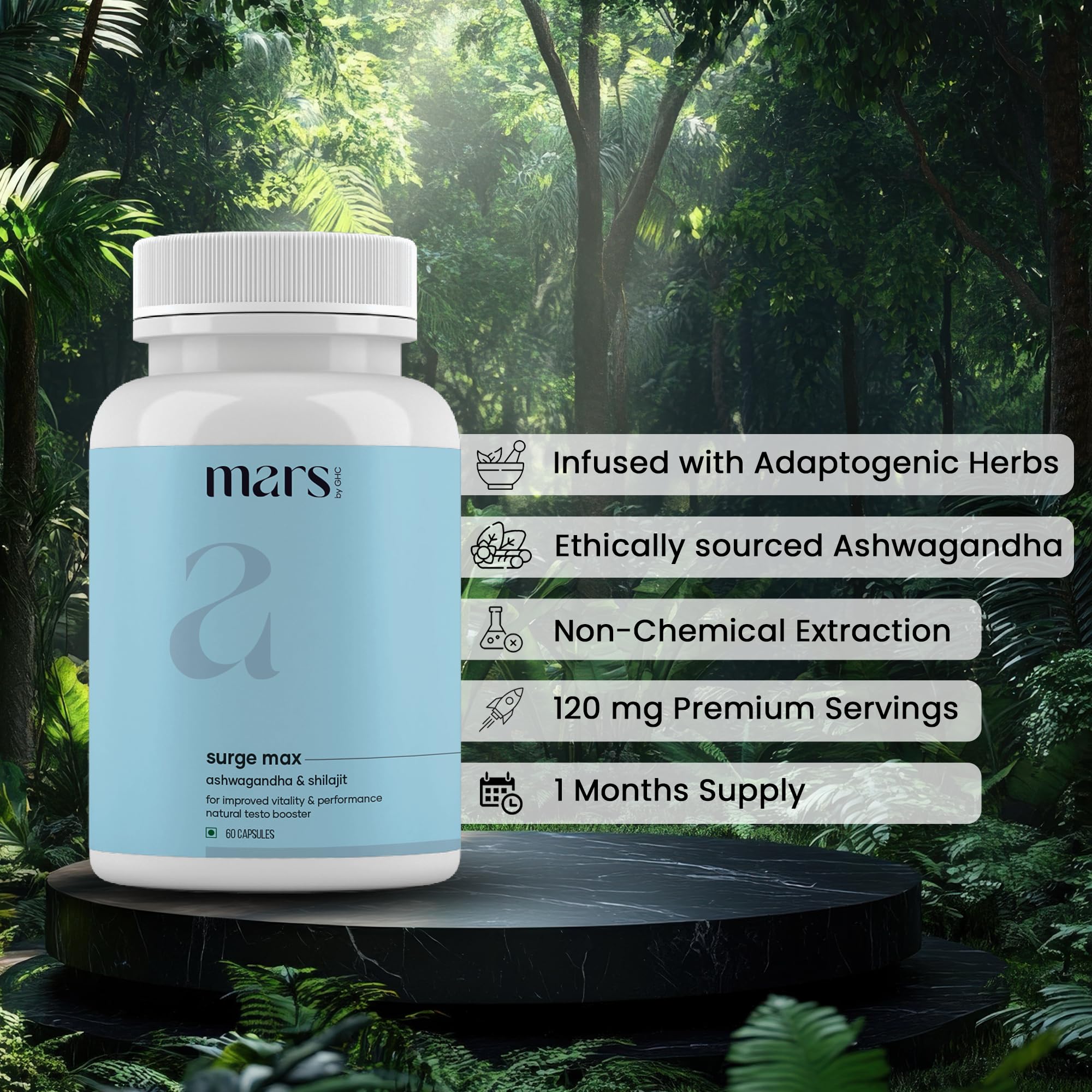 Close-up of Mars by GHC capsules highlighting the herbal formula