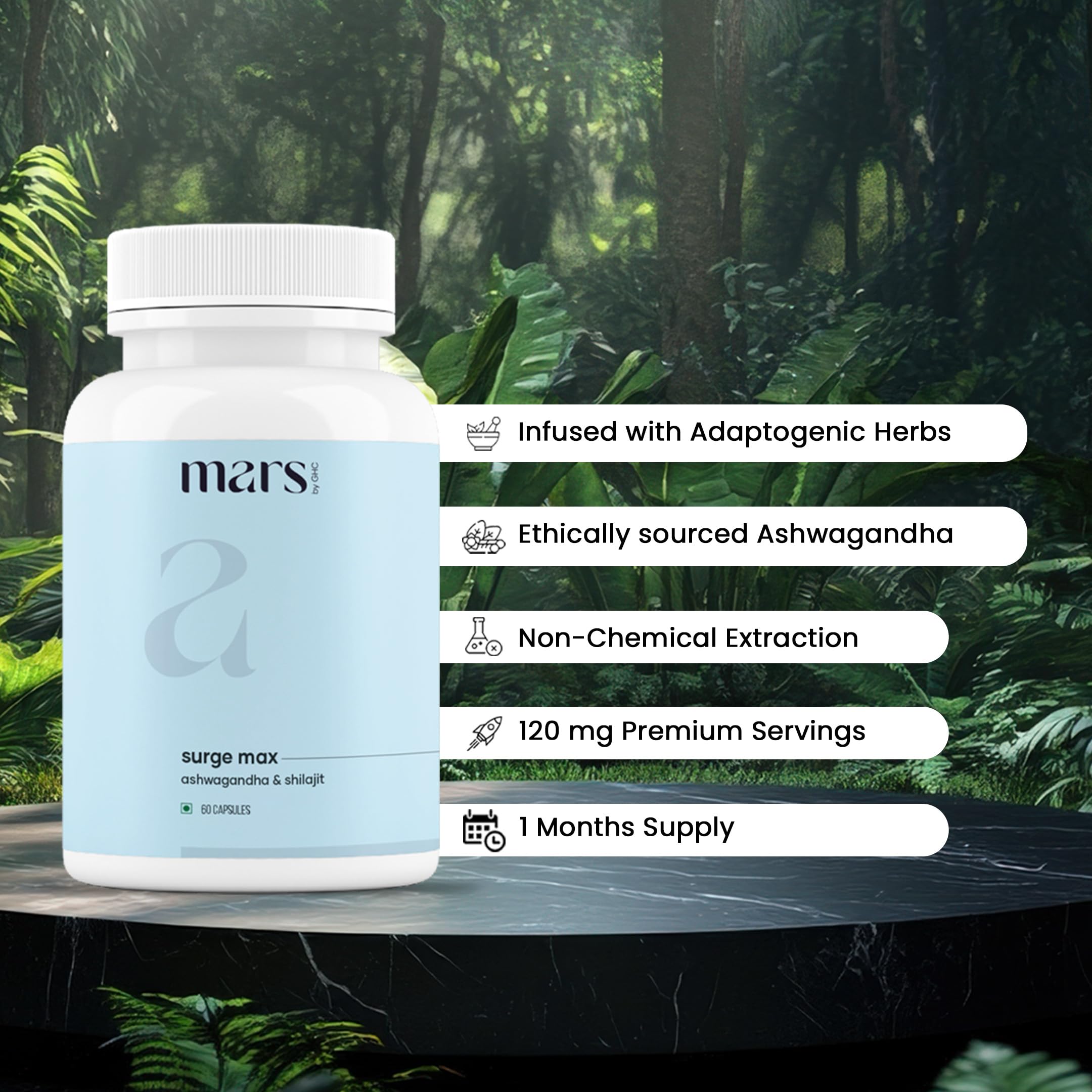 Mars by GHC Surgemax bottle back view showing label and ingredients