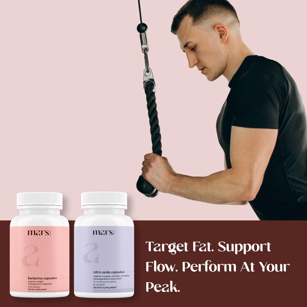 Mars by GHC Nitric Oxide Combos in a workout scene hints endurance and focus.