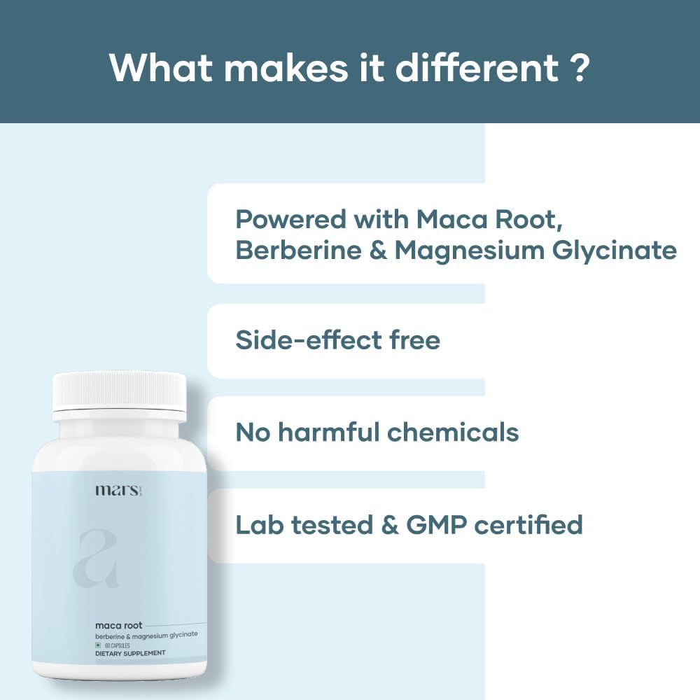 Mars Maca Root Caps daily-use visual suggesting consistent capsules for routine.