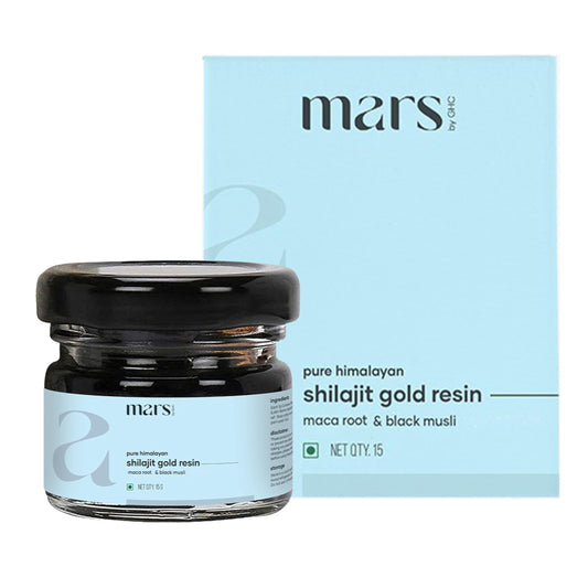 Mars Shilajit Gold resin 15g pack shot shows pure resin for daily wellness.