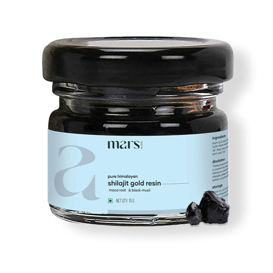 Mars Shilajit Gold resin amber closeup highlights rich, resinous texture for mindful routines.