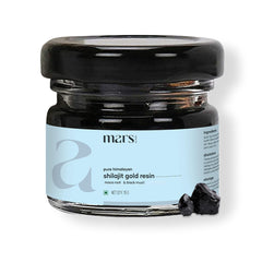 Mars Shilajit Gold resin amber closeup highlights rich, resinous texture for mindful routines.