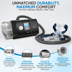 Mars Wellness CPAP hose demonstrating rainout prevention in a nighttime setup