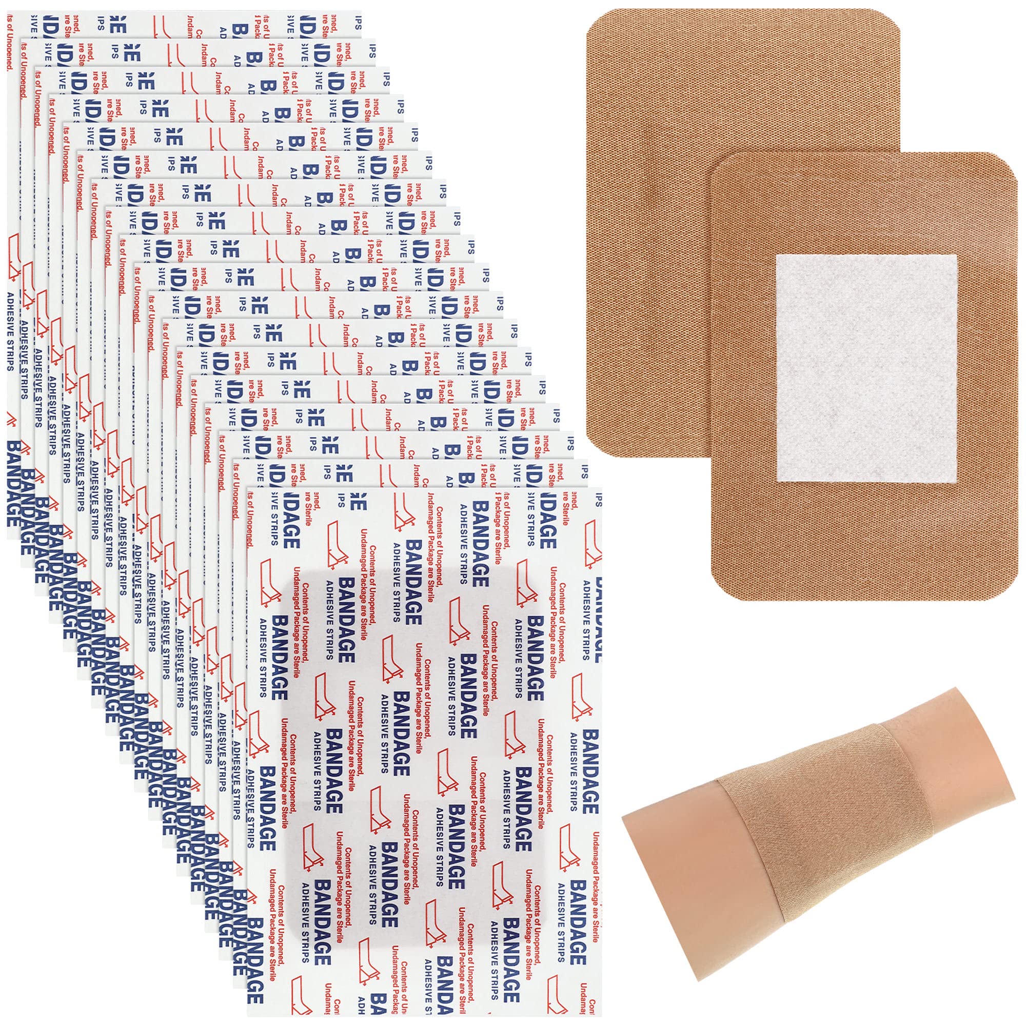 Marsui 60-count large fabric bandages for 3x4 inch wounds with breathable comfort.