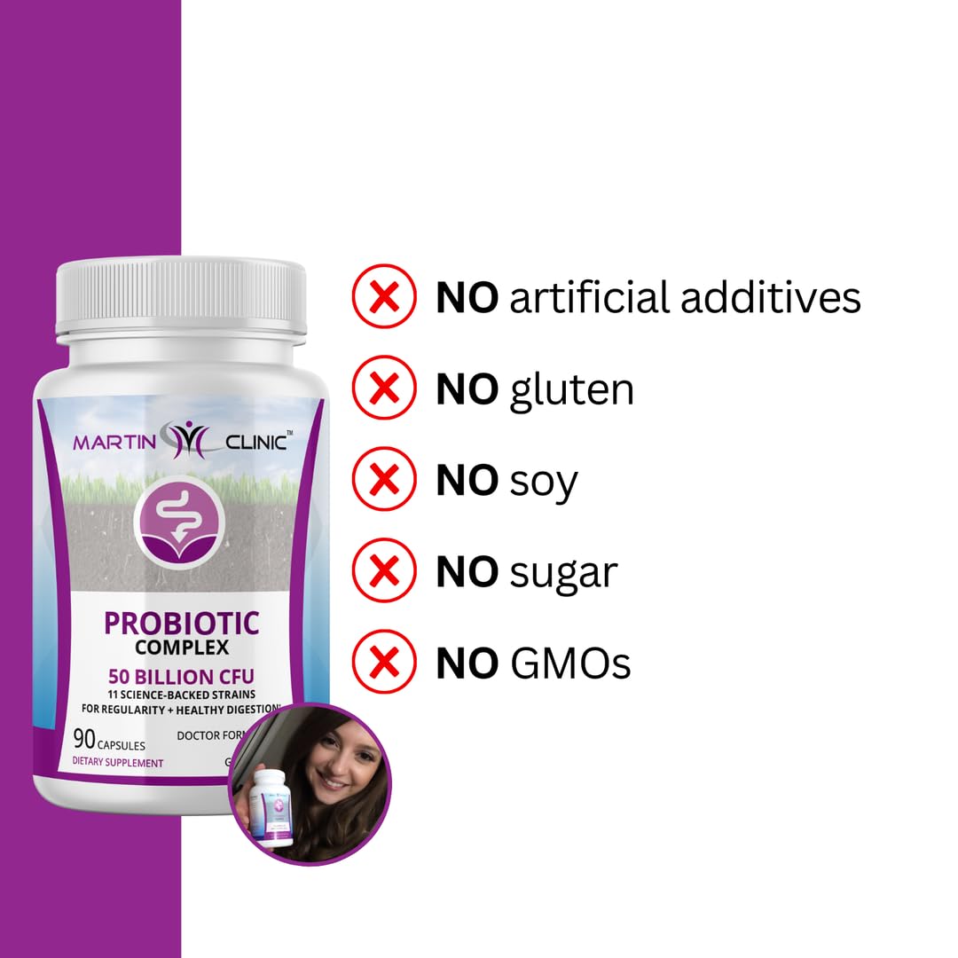 Martin Clinic Probiotic capsules illustrating bloating relief potential