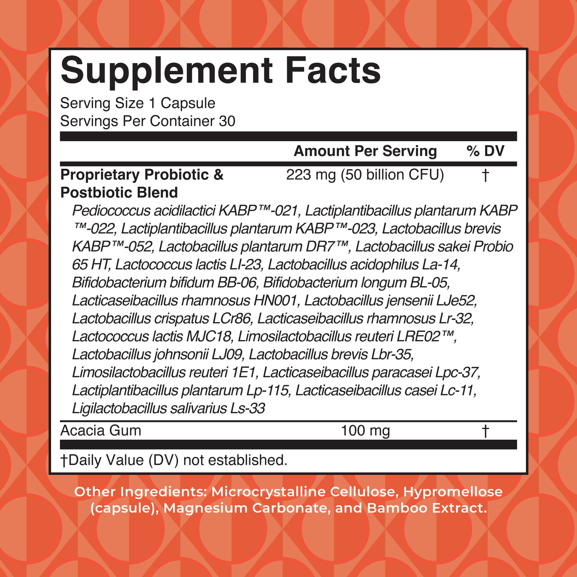 MaryRuth's bottle label highlights 50B CFU and 23 strains for balanced wellness.