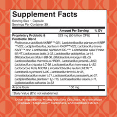 MaryRuth's bottle label highlights 50B CFU and 23 strains for balanced wellness.