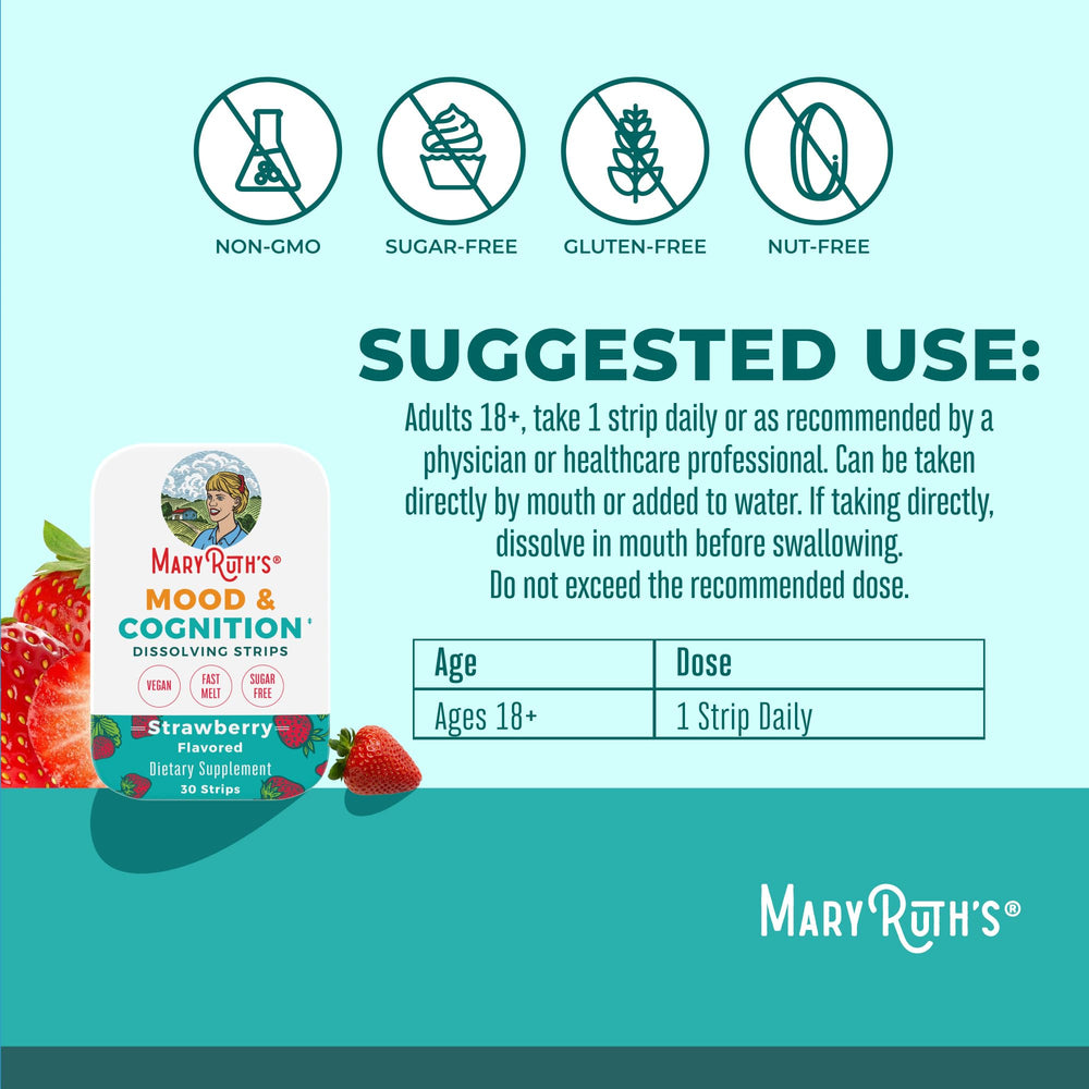 MaryRuth's B6 folate B12 dissolving strip close-up highlighting vitamins.