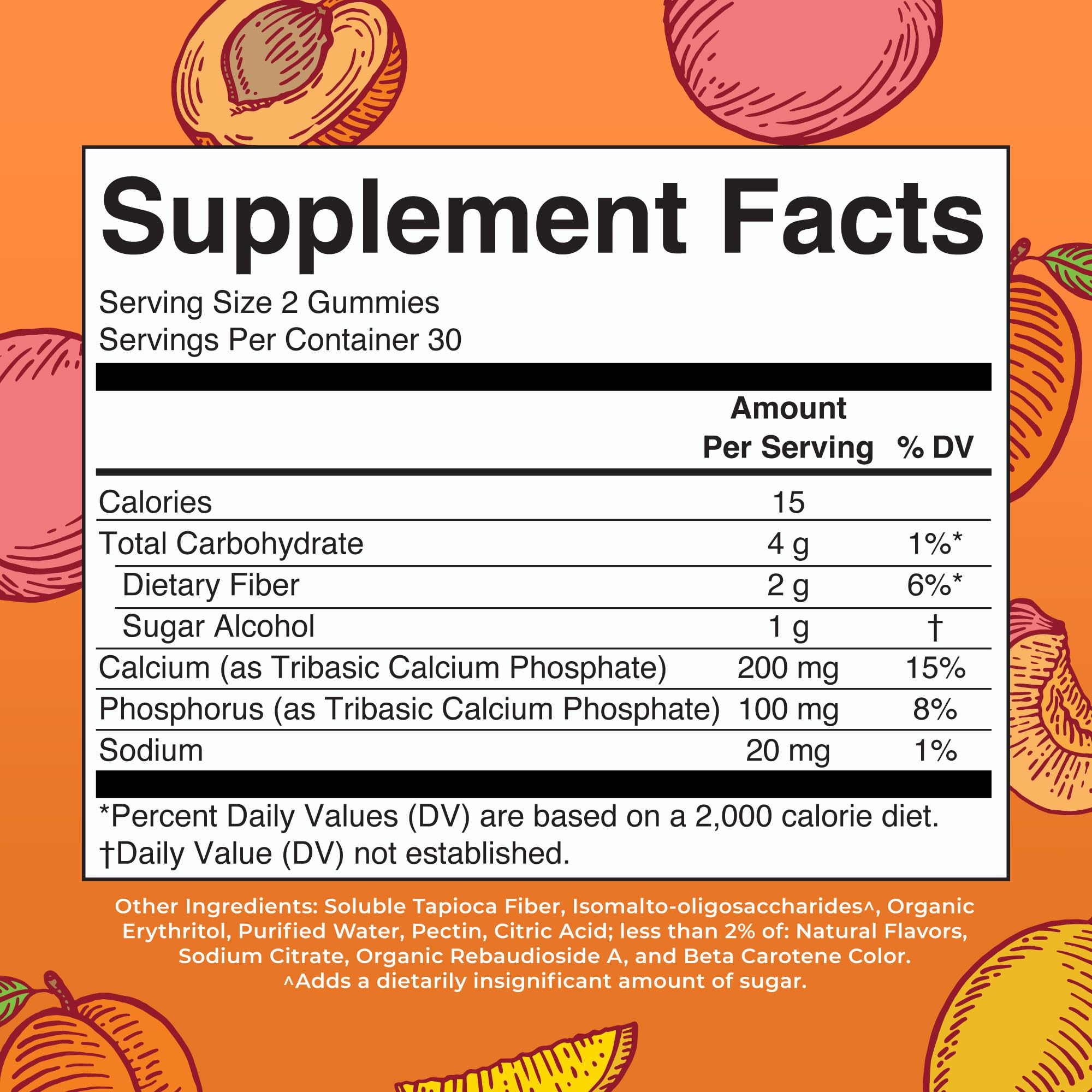 Close-up of peach, mango, apricot flavors in MaryRuth's gummies for calcium flavor