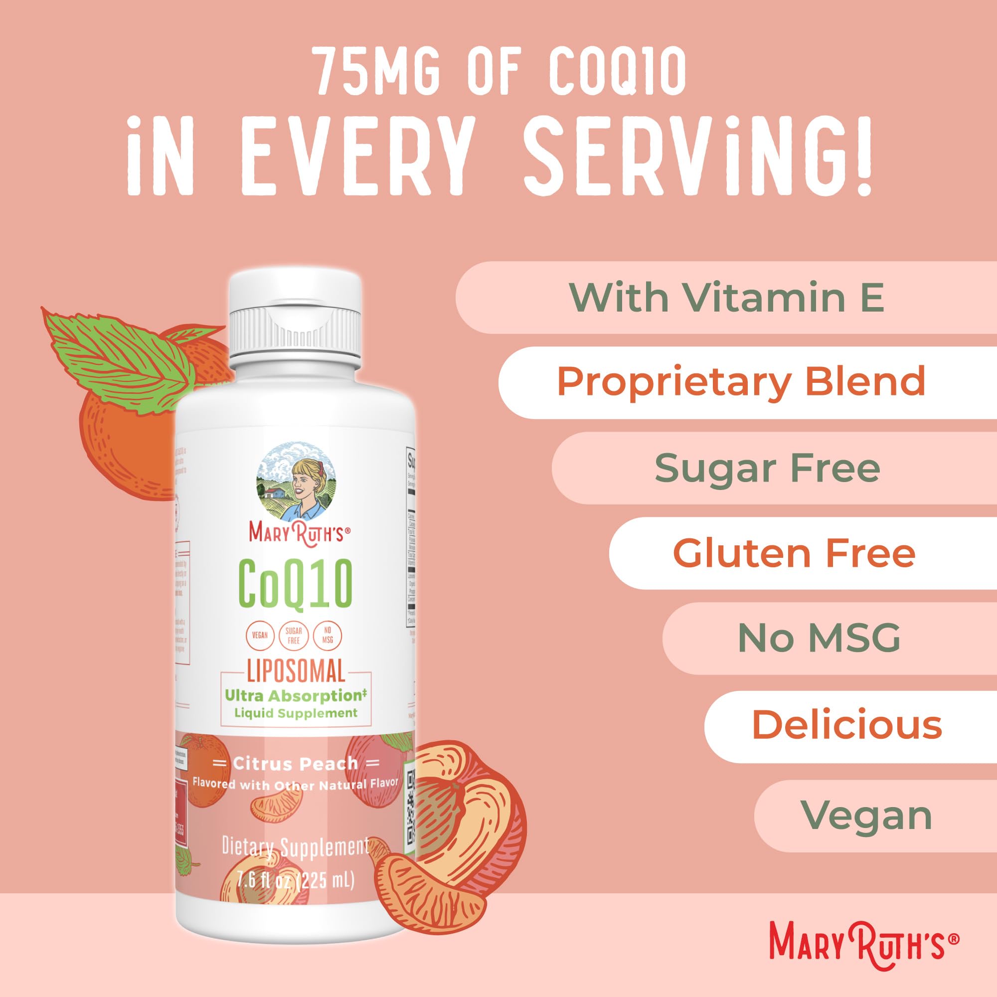 MaryRuth's CoQ10 7.6 oz bottle packaging shown.