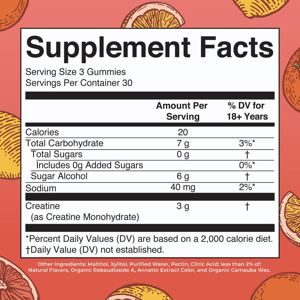 MaryRuth's Creatine Gummies serving showing 3 g per serving for workout support