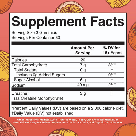 MaryRuth's Creatine Gummies serving showing 3 g per serving for workout support