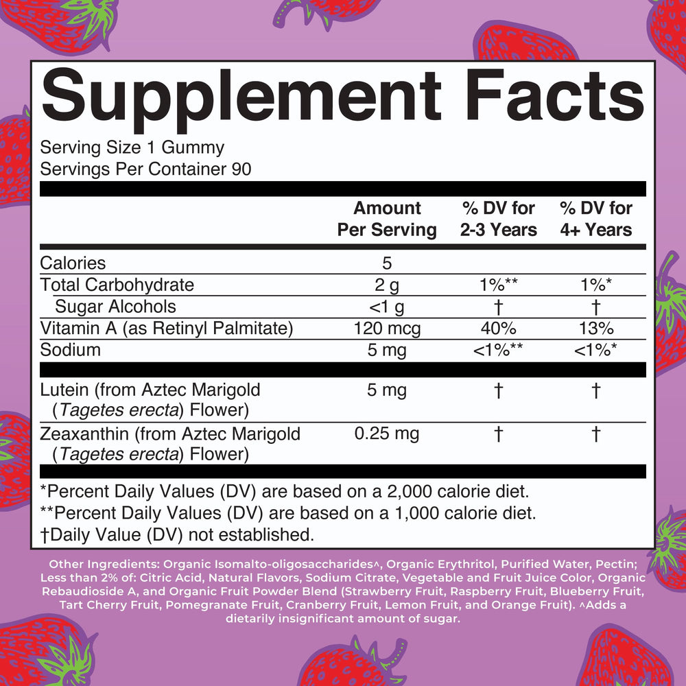 Close-up of strawberry-flavored gummies for kids and adults.