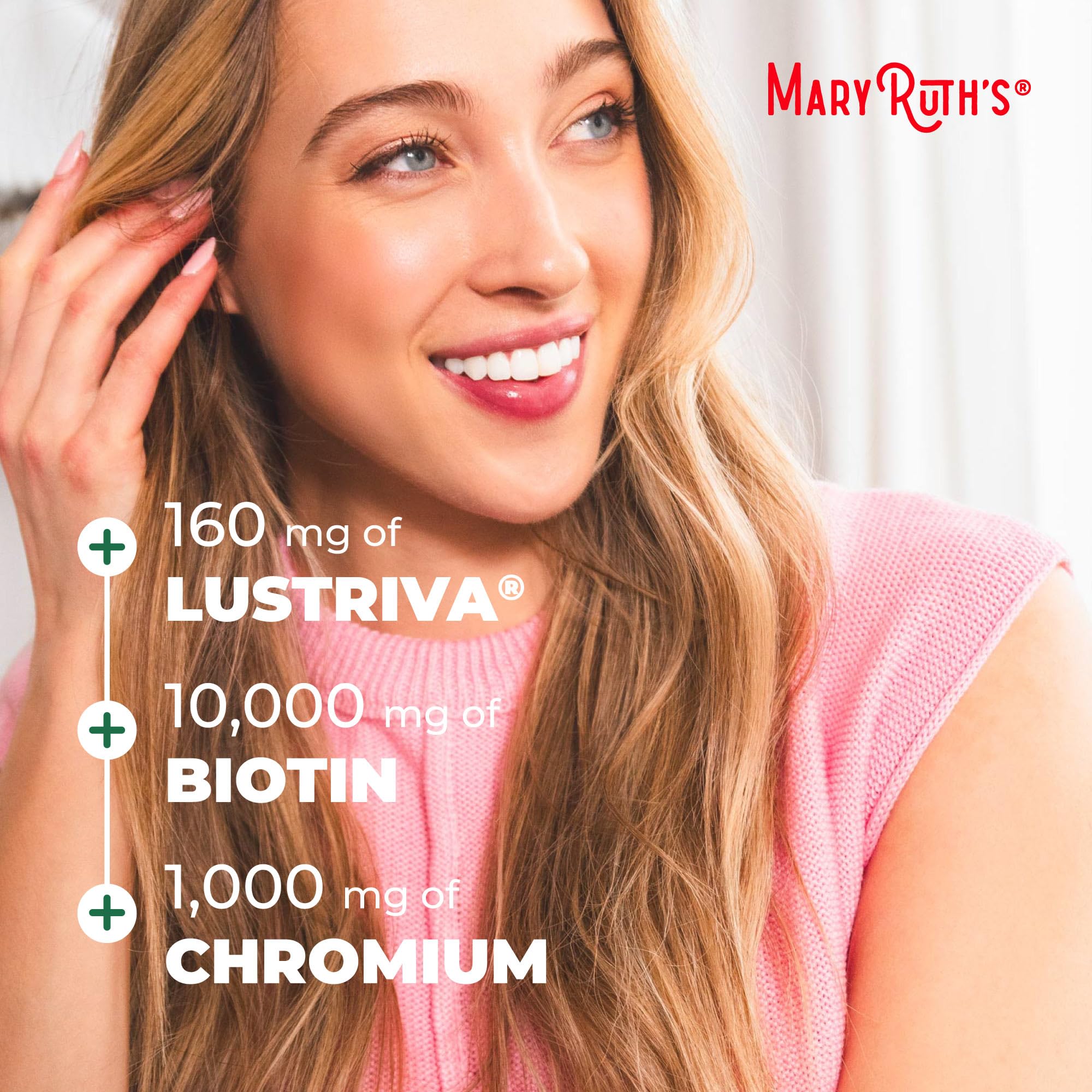 MARYRUTH'S GMP-certified badge on bottle label highlights quality standards.