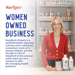 MaryRuth's Gut Flora Health+ Enzymes bottle displayed on a counter