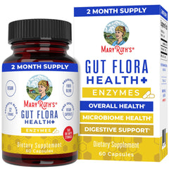 MaryRuth's Gut Flora Health+ Enzymes bottle on a clean surface promotes digestive health