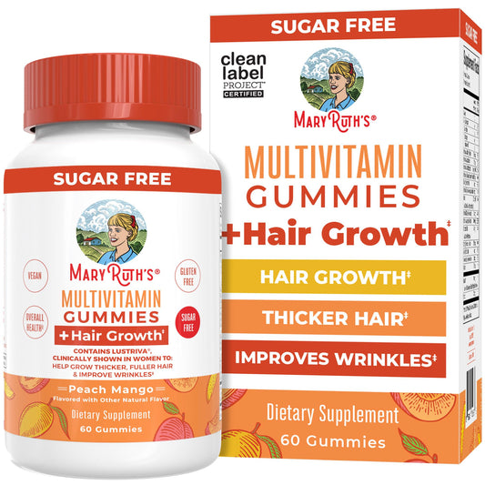 MaryRuth's Hair Growth Multivitamin Gummies bottle seen up close for convenient daily use.