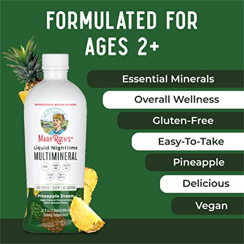 MaryRuth's Nighttime Multimineral packaging highlighting dairy-free and gluten-free claims