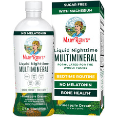 MaryRuth's Nighttime Multimineral Pineapple bottle pouring for a relaxing bedtime ritual