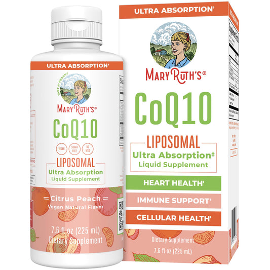 MaryRuth's CoQ10 liquid bottle with liposomal formulation for enhanced absorption.