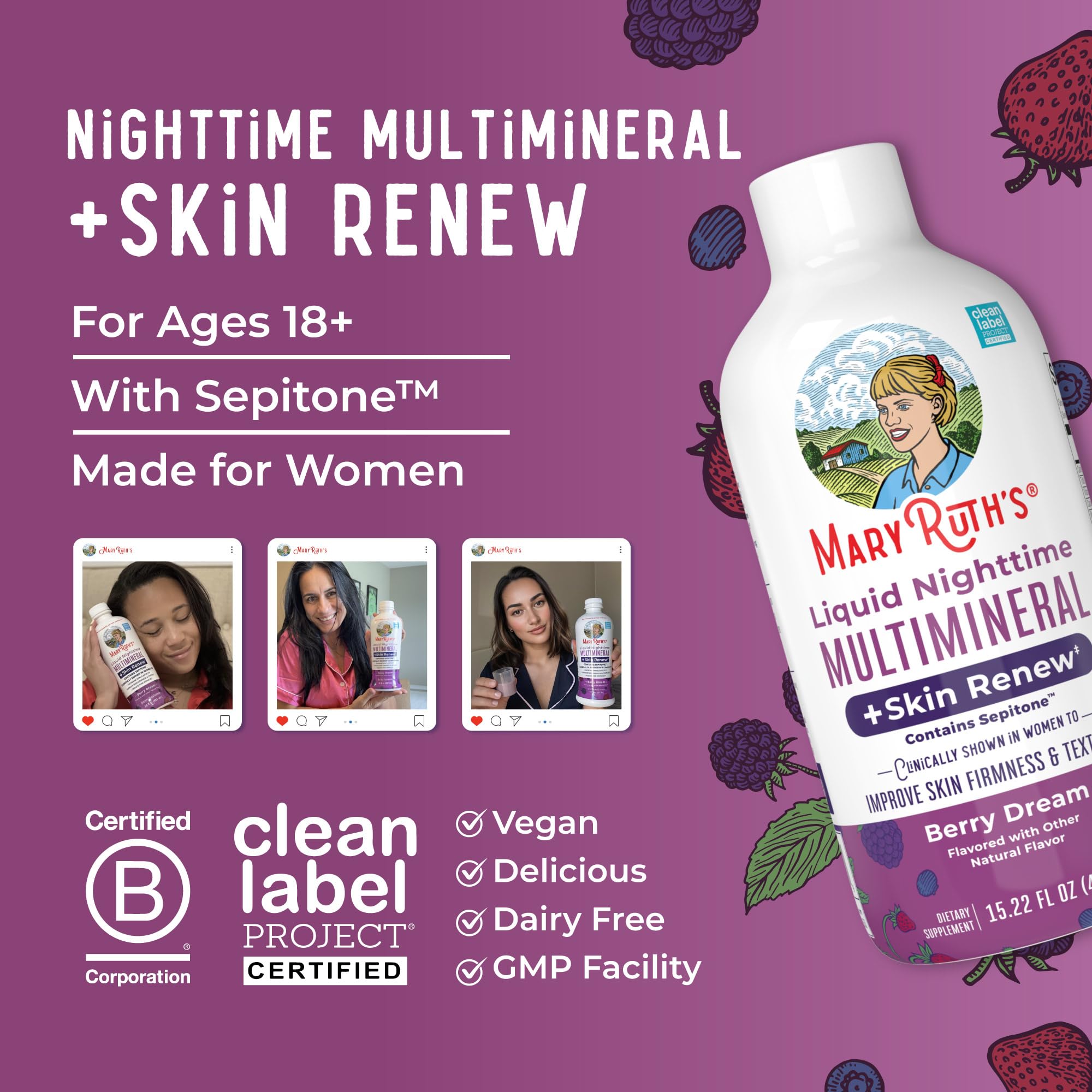 MaryRuth's bottle angled view for premium overnight skincare support
