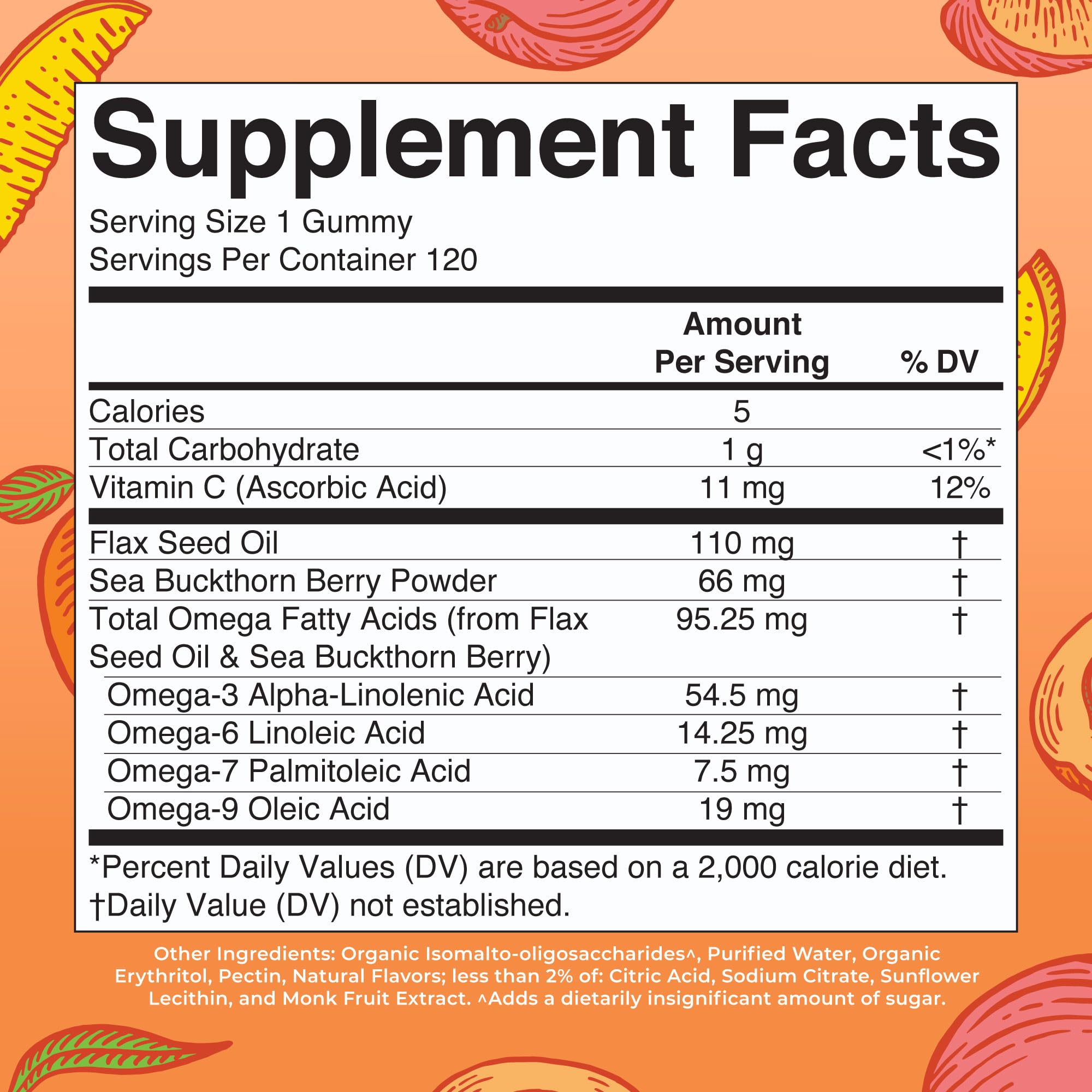 MaryRuth's Omega gummies peach-mango-apricot flavor pack for easy daily use.