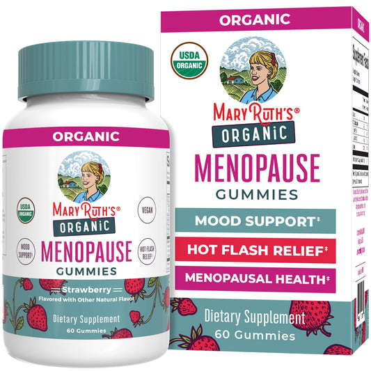 MaryRuth's Organic Menopause Gummies in a jar offer convenient daily mood and hot flash support.