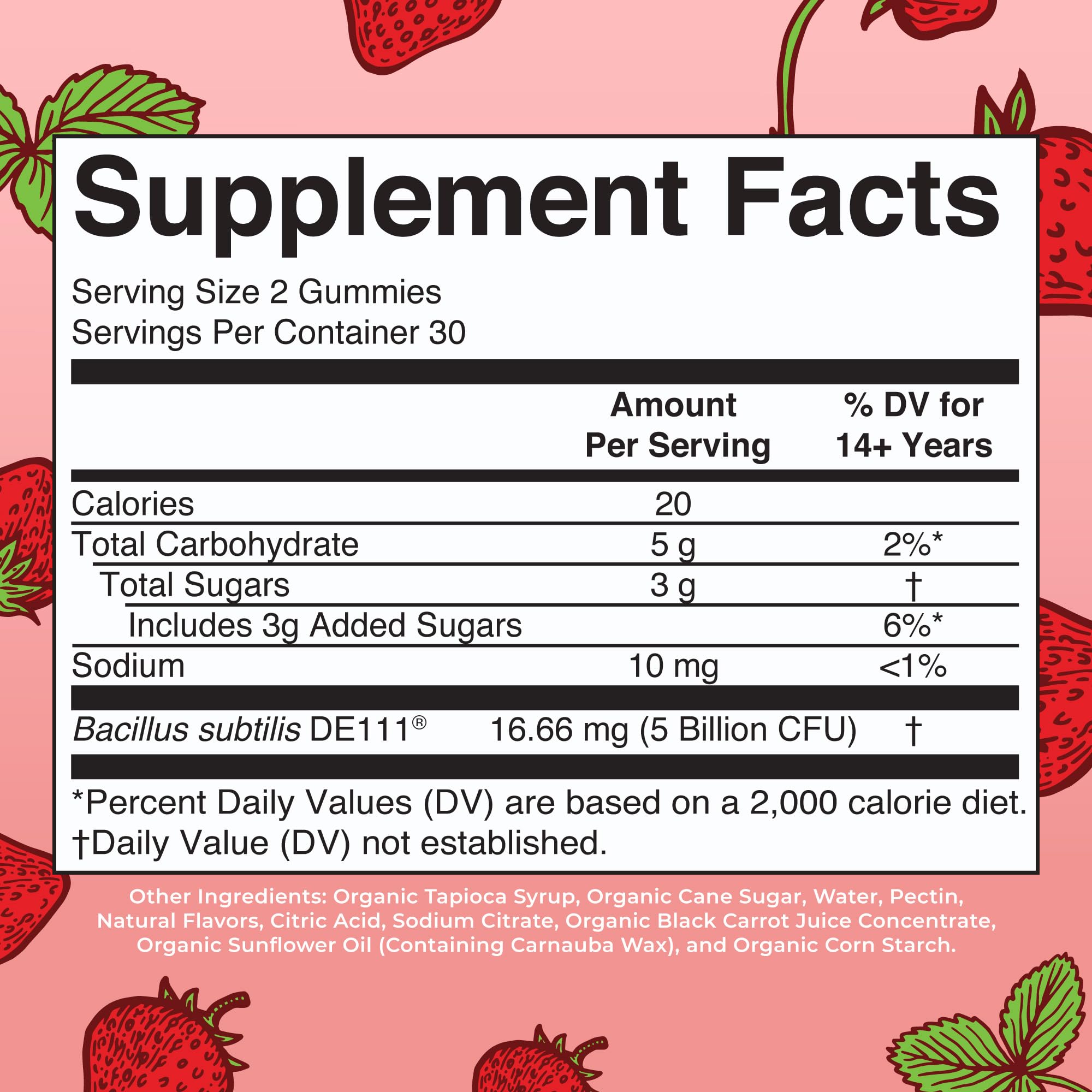 MARYRUTH'S Organic Probiotic Gummies bottle side highlighting non-GMO and gluten-free formulation