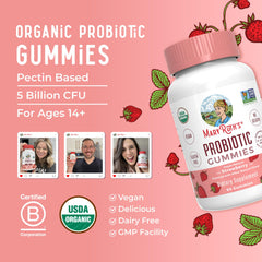 MARYRUTH'S Organic Probiotic Gummies dairy-free gluten-free label on packaging