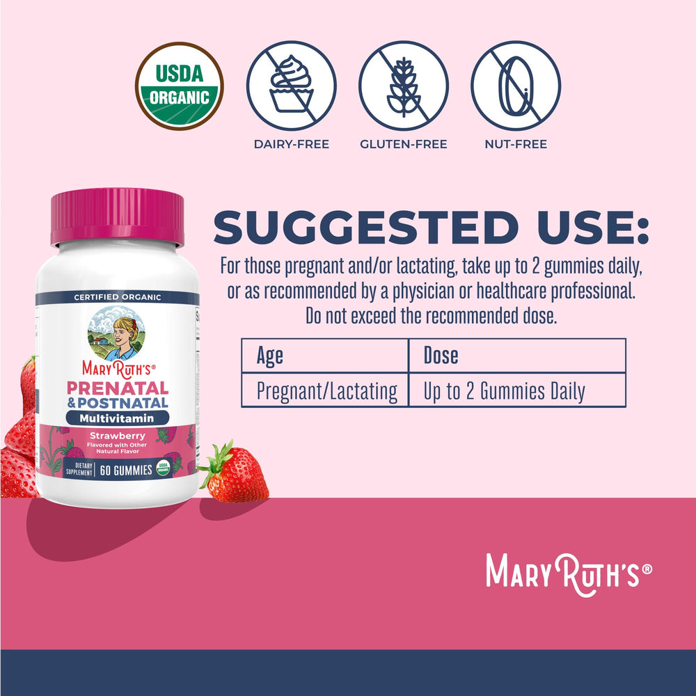 MaryRuth's prenatal methylfolate 800mcg highlight folate support for pregnancy.